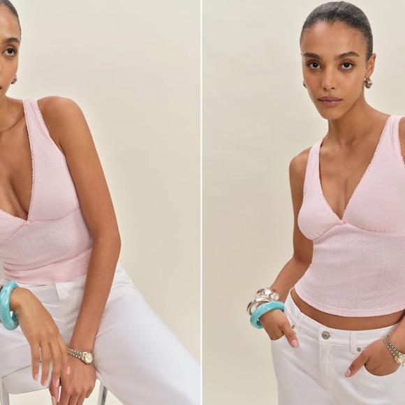 Reformation Rue Pointelle Knit Top Pink - Size S - Picture 2 of 2